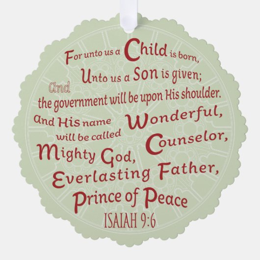 Isaiah 9:6 in den Weihnachtsfarben Ornament Karte (Vorderseite)