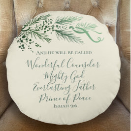 Isaiah 9:6 Personalisiert Modern Pine Christmas Ge Rundes Kissen