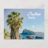 Ischia in Italien Palm Tree mit Castello Aragonese Postkarte (Vorderseite)