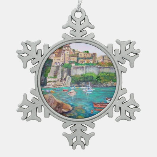 Ischia-Zinn-Schneeflocke-Verzierung Schneeflocken Zinn-Ornament (Vorderseite)