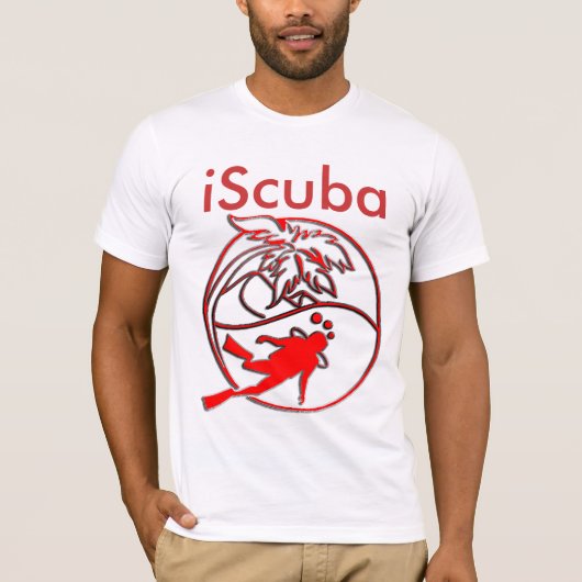 iScuba - Red Circle mit Palm und Scuba Diver T-Shirt (Vorderseite)