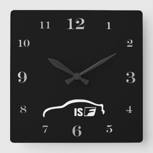 ISF weißes Brushstrokelogo Quadratische Wanduhr (Vorderseite)