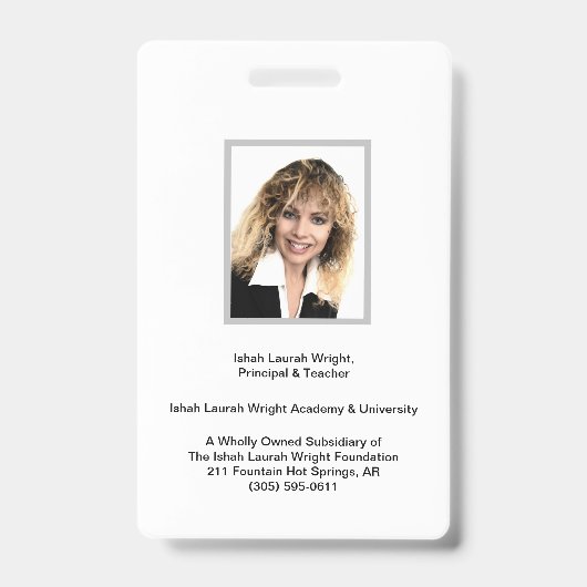 Ishah Laurah Wright Akademie und Universität Ausweis (Vorderseite)