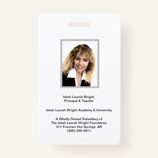 Ishah Laurah Wright Akademie und Universität Ausweis (Vorderseite)