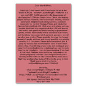 Ishah Laurah Wright Foundation Tischnummer (Rückseite)