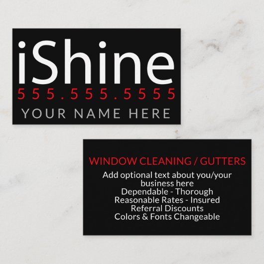 iShine. Haus putzendes Fenster-Reinigungs-Geschäft Visitenkarte (Vorne/Hinten)
