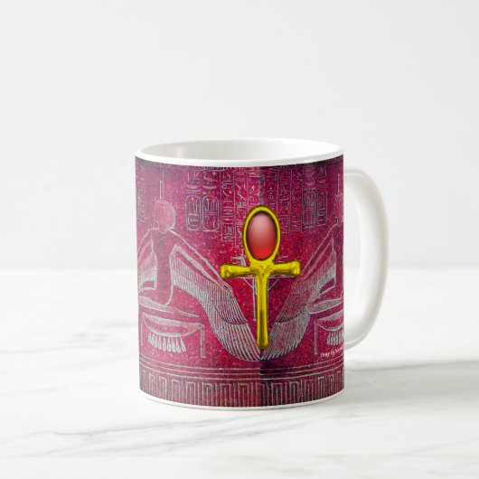 ISIS, GOLD ANKH MIT ROTER RUBY, Ägyptische Göttin  Kaffeetasse (VorderseiteRechts)