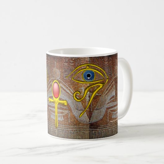 ISIS, GOLD ANKH UND BLAUER HORUS-AUGEN braun Kaffeetasse (VorderseiteRechts)