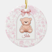 Isla | Benutzerdefiniertes rosa Teddy-Bär-Kinderzi Keramik Ornament (Vorne)