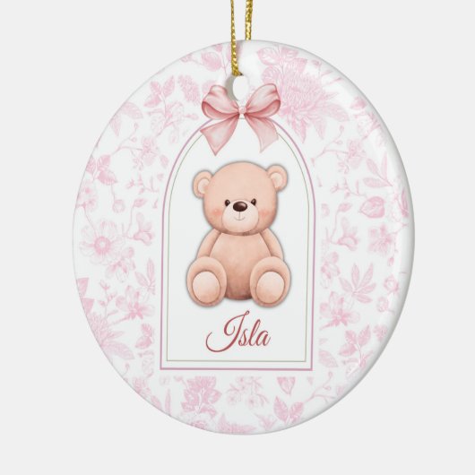 Isla | Benutzerdefiniertes rosa Teddy-Bär-Kinderzi Keramik Ornament (Links)