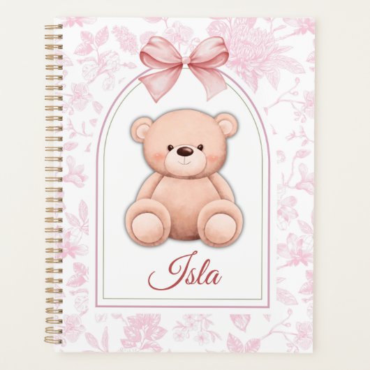 Isla | Benutzerdefiniertes rosa Teddy-Bär-Kinderzi Planer (Vorderseite)