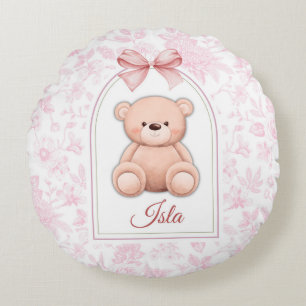 Isla Benutzerdefiniertes rosa Teddy-Bär-Kinderzi Rundes Kissen