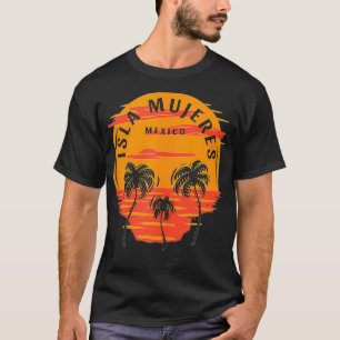 Isla Mujeres Mexico Palm Trees Sunset Skull Beach T-Shirt