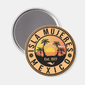 Isla Mujeres Mexico Retro Sunset Souvenirs Palm Magnet (Vorderseite/Rückseite)
