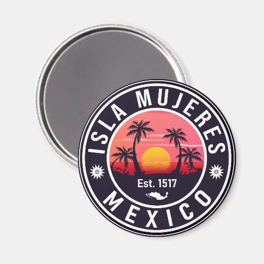Isla Mujeres Mexico Retro Sunset Souvenirs Palm Magnet (Vorderseite/Rückseite)