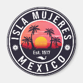 Isla Mujeres Mexico Retro Sunset Souvenirs Palm Magnet (Vorne)