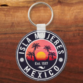 Isla Mujeres Mexico Retro Sunset Souvenirs Palm Schlüsselanhänger (Rückseite)