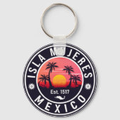 Isla Mujeres Mexico Retro Sunset Souvenirs Palm Schlüsselanhänger (Rückseite)