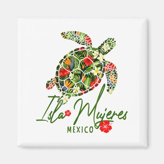 Isla Mujeres Mexico Sea Turtle Tropical Hibiscus V Magnet (Vorne)