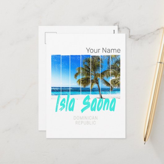 Isla Saona Beach Vintages Design Feiertagspostkarte (Vorderseite/Rückseite Beispiel)