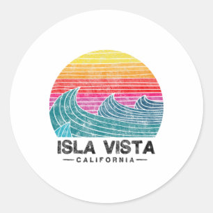 Isla Vista Surfwellen Strand Retro Kalifornien Su Runder Aufkleber
