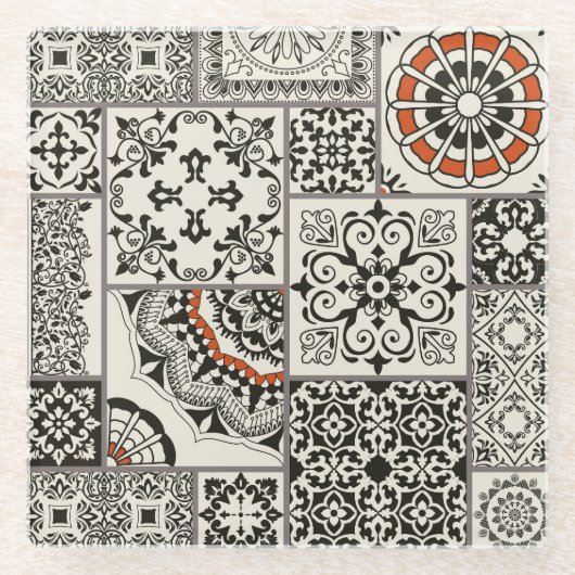 Islam Arabic Majolica Tiles Patchwork Glasuntersetzer (Vorderseite)