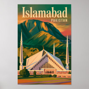Islamabad Pakistan Faisal-Moschee Illustration Poster
