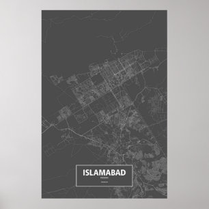 Islamabad, Pakistan (weiß auf Schwarzem) Poster