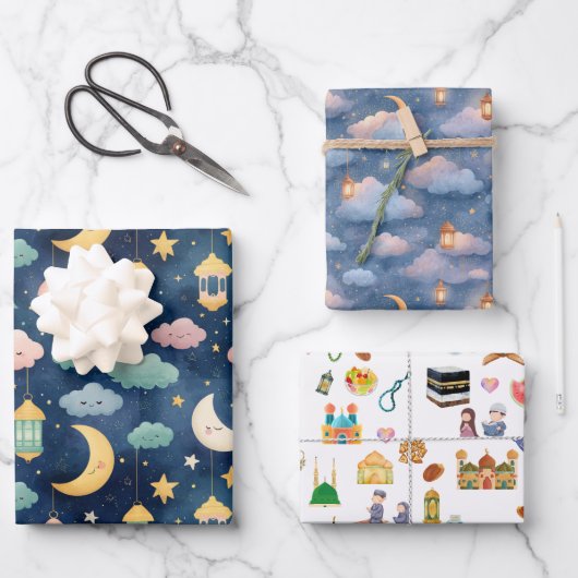 Islamic Baby Gift Wrap Set 3 Cute Designs Geschenkpapier Set (Vorderseite)