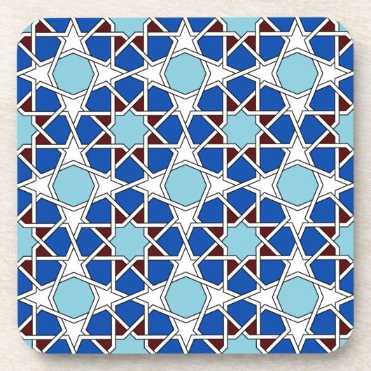 Islamic Blue White Moroccan Geometric Pattern Beve Getränkeuntersetzer (Vorderseite)
