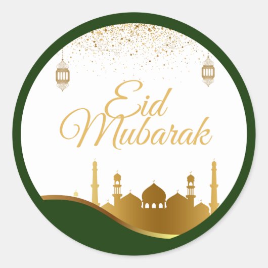 Islamic Eid Greeting Sticker – Gold Confetti (Vorderseite)