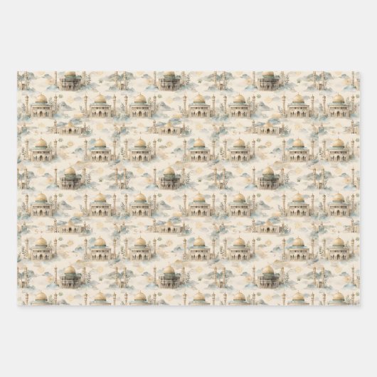 Islamic Gift Wrap Set 3 Elegant Eid Ramadan Hajj Geschenkpapier Set (Vorderseite)