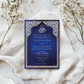 Islamic Gold & Blue Arch Ornate Arabesque Wedding Einladung