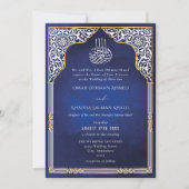 Islamic Gold & Blue Arch Ornate Arabesque Wedding Einladung (Vorderseite)