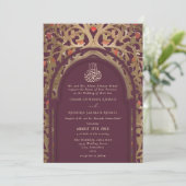 Islamic Red Maroon Mihrab Arabesque Wedding Einladung (Stehend Vorderseite)