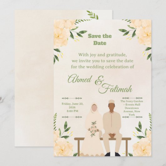 Islamic Wedding Save the Date | Modern Desing (Vorne/Hinten)