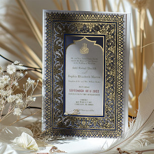 Islamisch Staubblauer Hochzeitsottomane Türkisch Folieneinladung