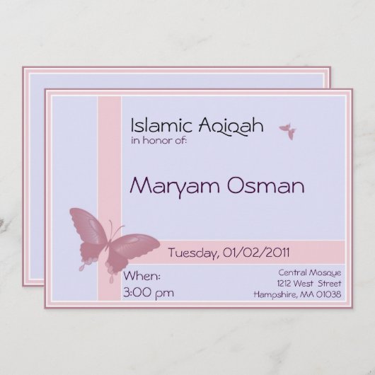 Islamische Aqiqa Einladung - Babyfeier (Vorne/Hinten)