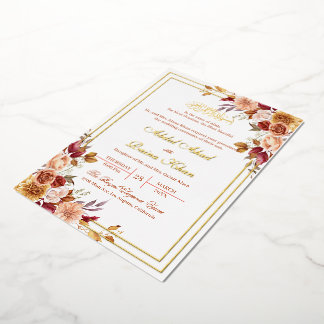 Islamische Botanische Burgunder Blumen Nikkah Gold Folieneinladung
