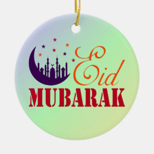 Islamische Eid-Grüße - Modernes Eid Mubarak White Keramik Ornament