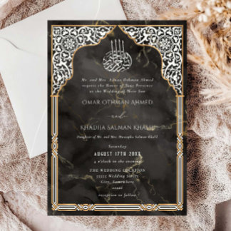 Islamische Gold- und schwarze Hochzeit mit ornamen Einladung