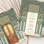 Islamische Hochzeit Blau, Gold, grüner Pfeil Einladung