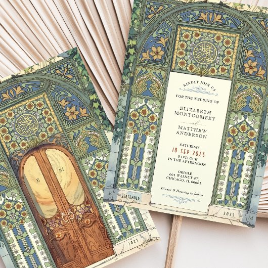 Islamische Hochzeit Blau, Gold, grüner Pfeil Einladung