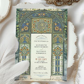 Islamische Hochzeit Blau, Gold, grüner Pfeil Einladung