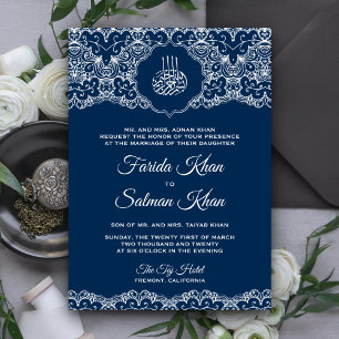 Islamische Hochzeit der Navy in Blau und Weiß Einladung