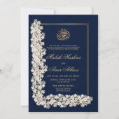 Islamische Hochzeit der Navy White Floral Chic Einladung (Vorderseite)