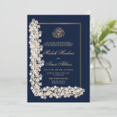 Islamische Hochzeit der Navy White Floral Chic Einladung (Stehend Vorderseite)