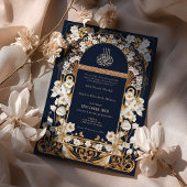 Islamische Hochzeit in Navy Blue und Antique Gold  Einladung