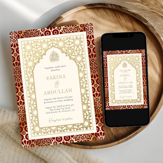 Islamische Hochzeit in Rot und Elfenbeinküste Einladung