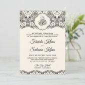 Islamische Hochzeit mit Cream und Black Lace Einladung (Stehend Vorderseite)